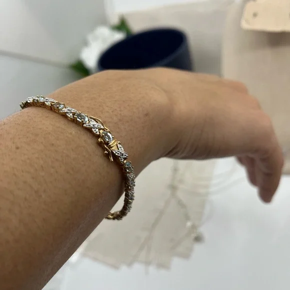 ✨ Vintage Sterling Silver & Gold-Plated Blue Gemstone Bracelet - Picture 6 of 16